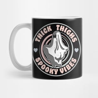 Thick Thighs Spooky Vibes Funny Halloween Ghost Pastel Goth Mug